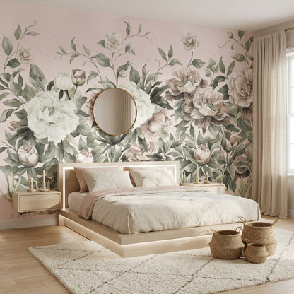 Peonies Wallpaper Watercolor Botanical Wall Mural