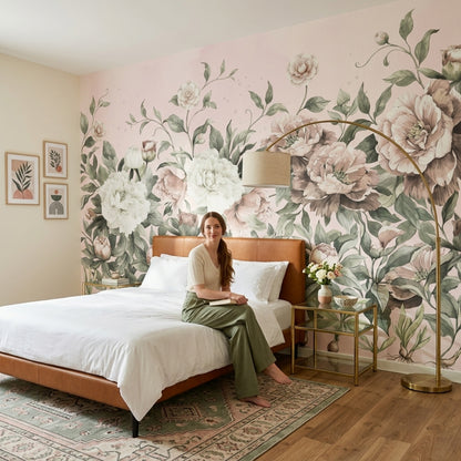 Peonies Wallpaper Watercolor Botanical Wall Mural