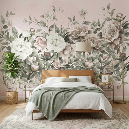 Peonies Wallpaper Watercolor Botanical Wall Mural