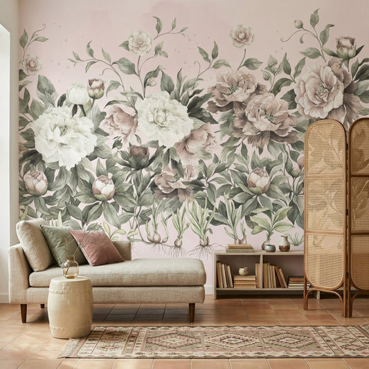 Peonies Wallpaper Watercolor Botanical Wall Mural