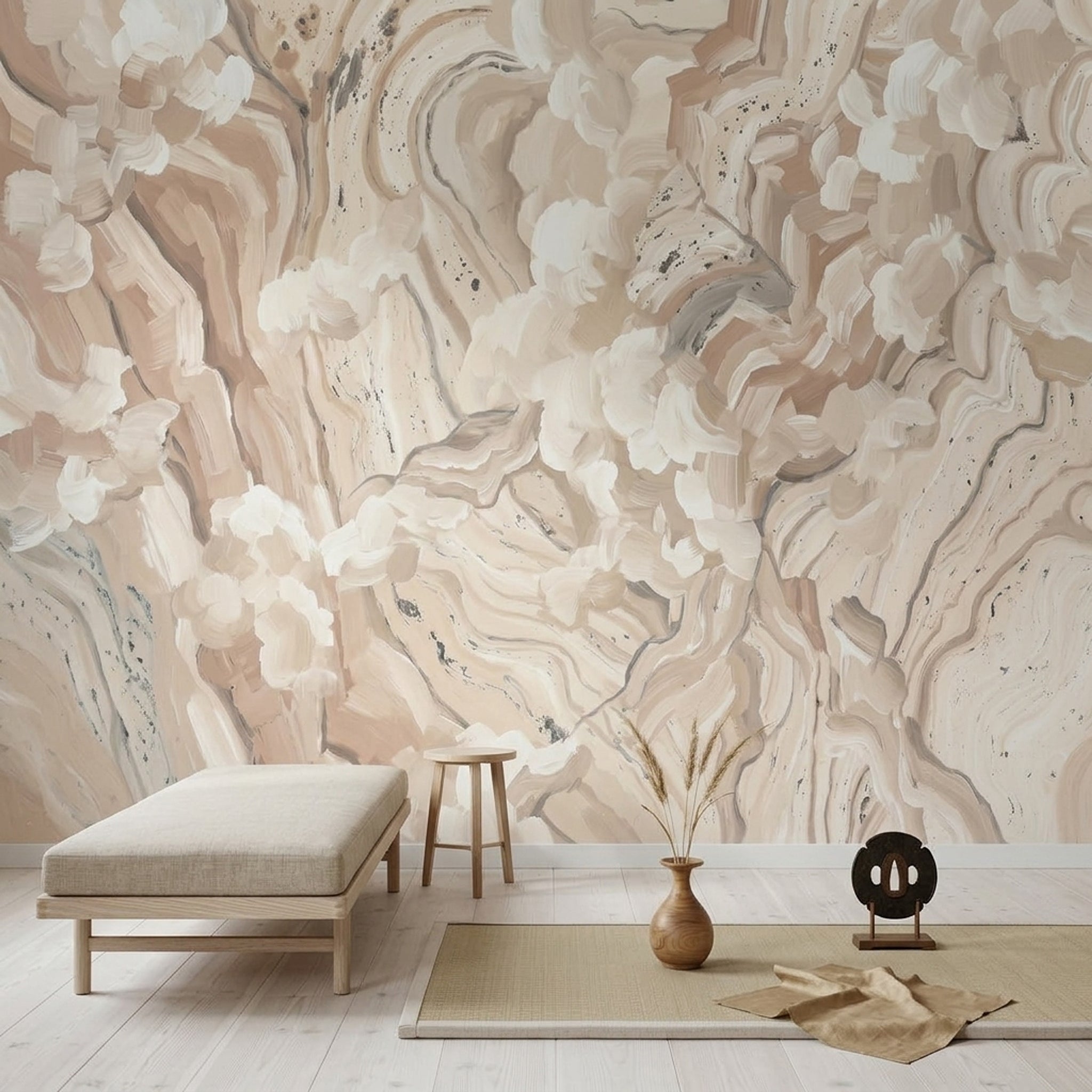 Abstract Marble Wallpaper Beige Swirl Texture Wall Mural