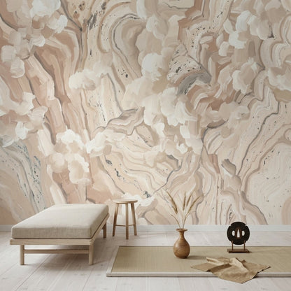 Abstract Marble Wallpaper Beige Swirl Texture Wall Mural