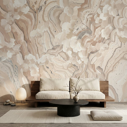 Abstract Marble Wallpaper Beige Swirl Texture Wall Mural