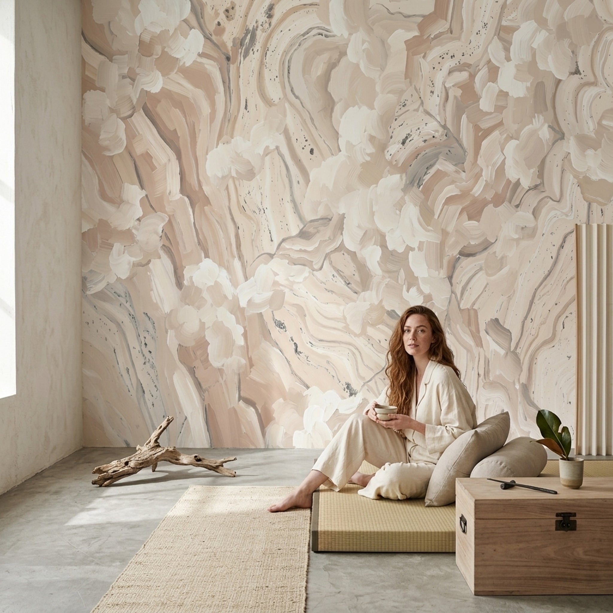 Abstract Marble Wallpaper Beige Swirl Texture Wall Mural