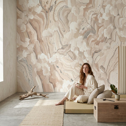 Abstract Marble Wallpaper Beige Swirl Texture Wall Mural