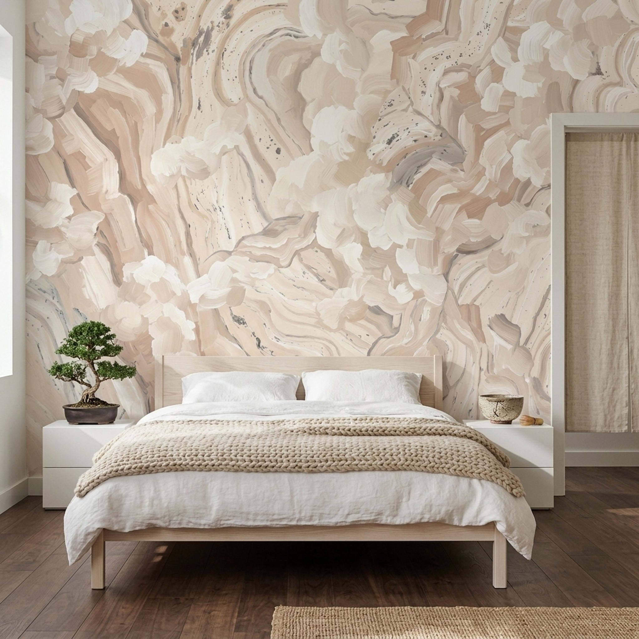 Abstract Marble Wallpaper Beige Swirl Texture Wall Mural