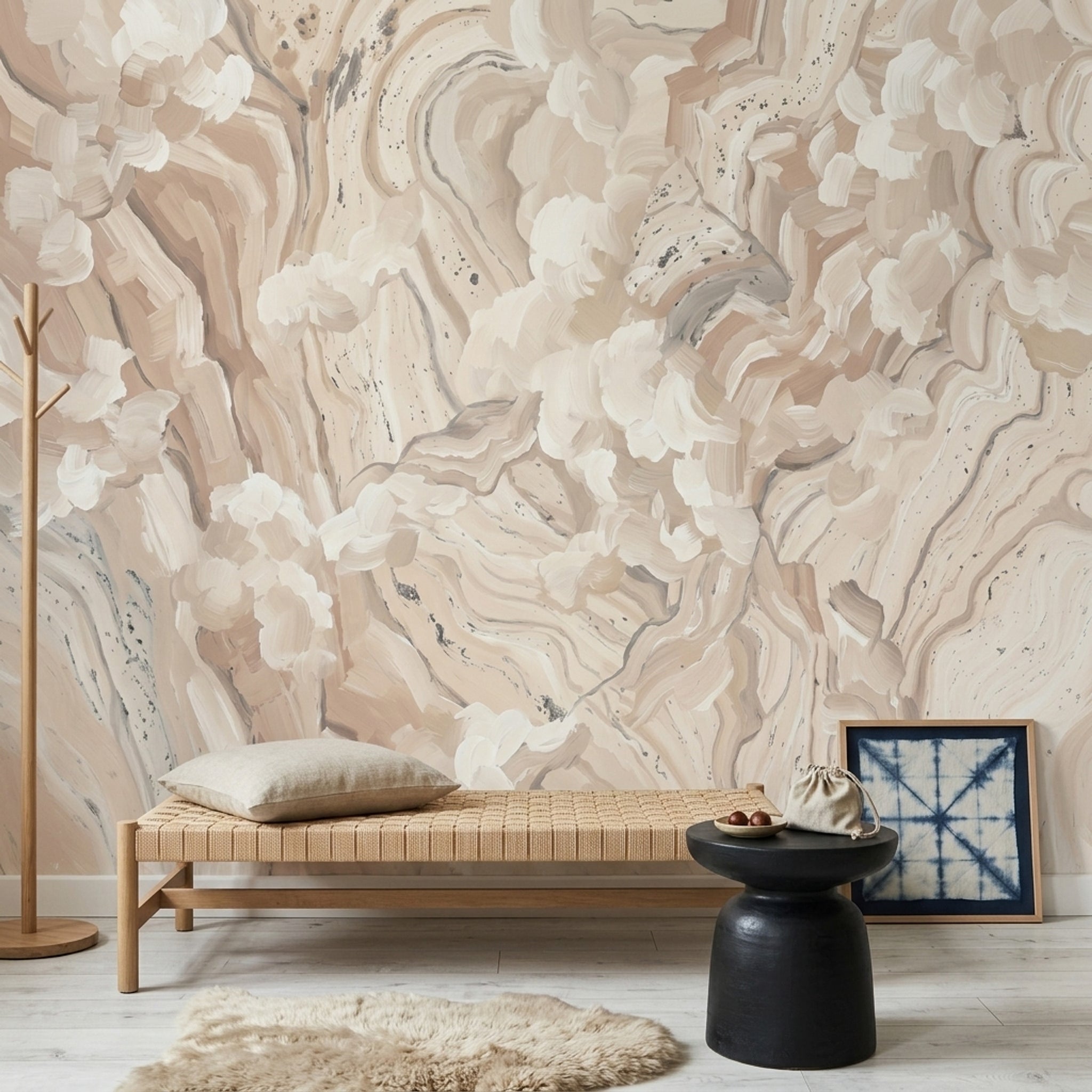 Abstract Marble Wallpaper Beige Swirl Texture Wall Mural