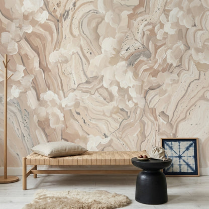 Abstract Marble Wallpaper Beige Swirl Texture Wall Mural