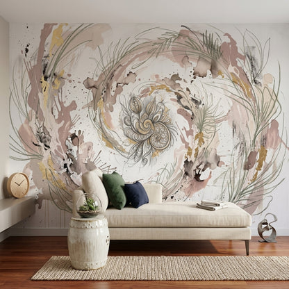 Abstract Watercolor Wallpaper Floral Mandala Swirl Spiral Wall Mural