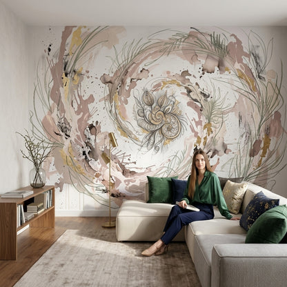 Abstract Watercolor Wallpaper Floral Mandala Swirl Spiral Wall Mural