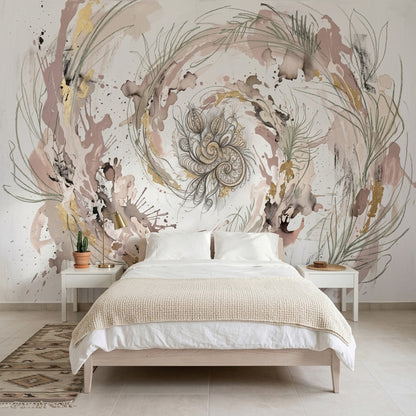 Abstract Watercolor Wallpaper Floral Mandala Swirl Spiral Wall Mural