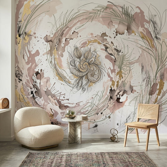 Abstract Watercolor Wallpaper Floral Mandala Swirl Spiral Wall Mural