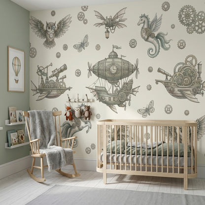 Steampunk Wallpaper Airship Removable Gears Wall Decor