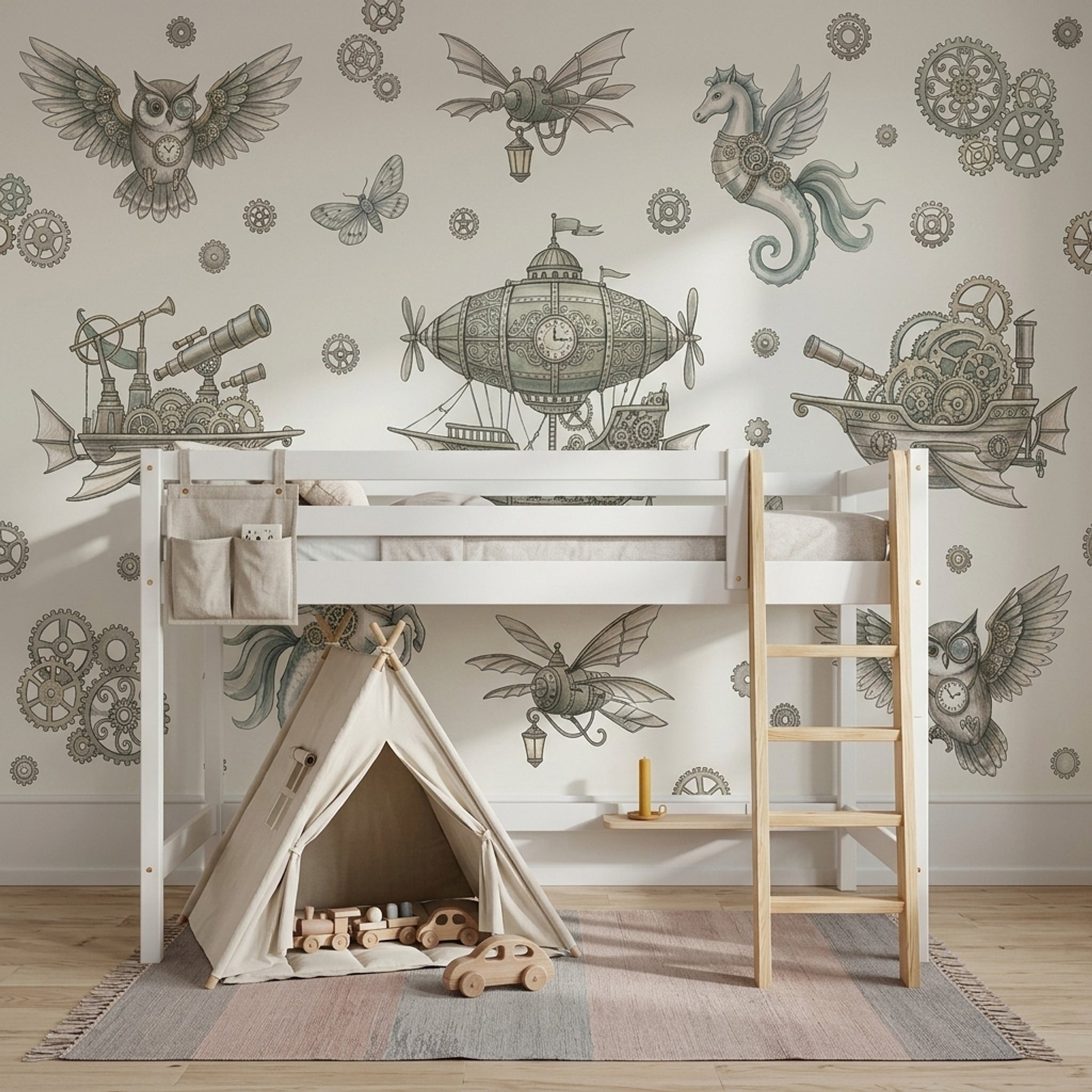 Steampunk Wallpaper Airship Removable Gears Wall Decor