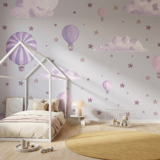Hot Air Balloons Wallpaper Pastel Purple Nursery Removable Wall Decor