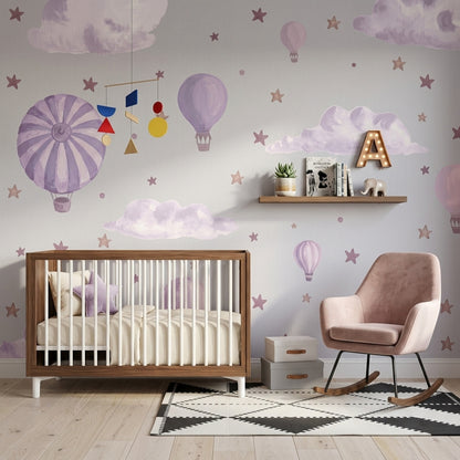 Hot Air Balloons Wallpaper Pastel Purple Nursery Removable Wall Decor