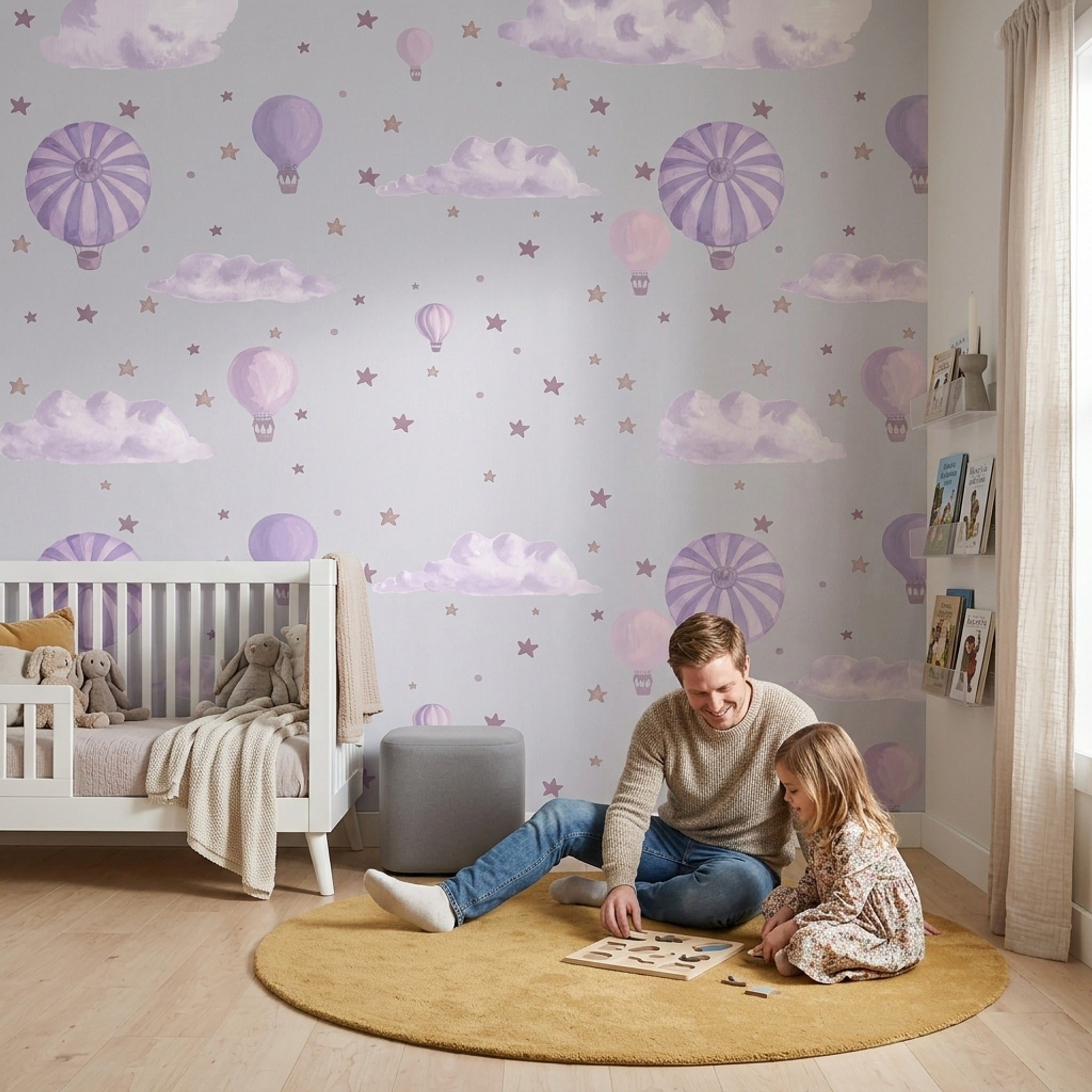 Hot Air Balloons Wallpaper Pastel Purple Nursery Removable Wall Decor