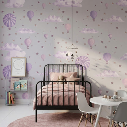 Hot Air Balloons Wallpaper Pastel Purple Nursery Removable Wall Decor