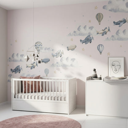 Watercolor Wallpaper Airplanes Nursery Removable Wall Decor