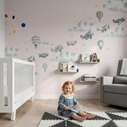Watercolor Wallpaper Airplanes Nursery Removable Wall Decor