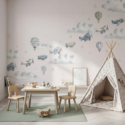 Watercolor Wallpaper Airplanes Nursery Removable Wall Decor
