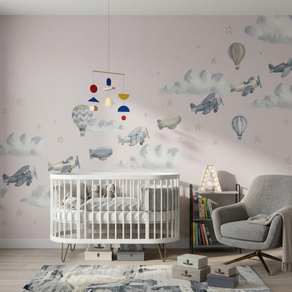 Watercolor Wallpaper Airplanes Nursery Removable Wall Decor