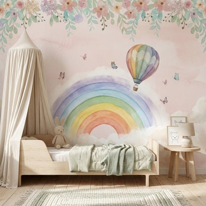 Hot Air Balloon Wallpaper Pastel Sky Rainbow Wall Mural