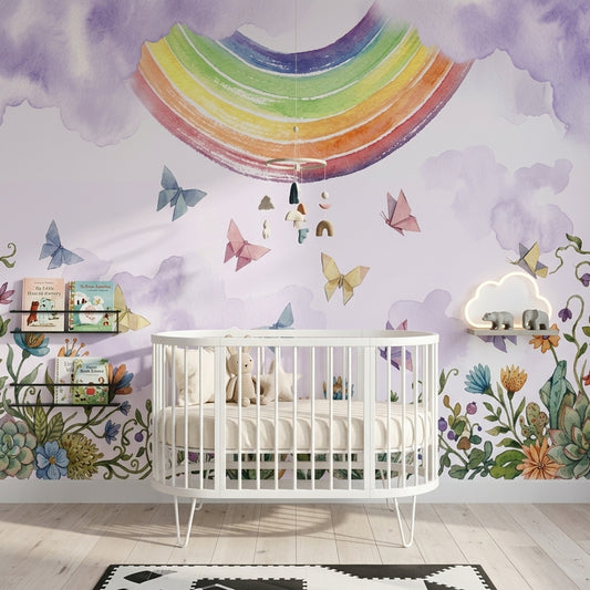 Rainbow Wallpaper Watercolor Removable Origami Butterflies Wall Decor