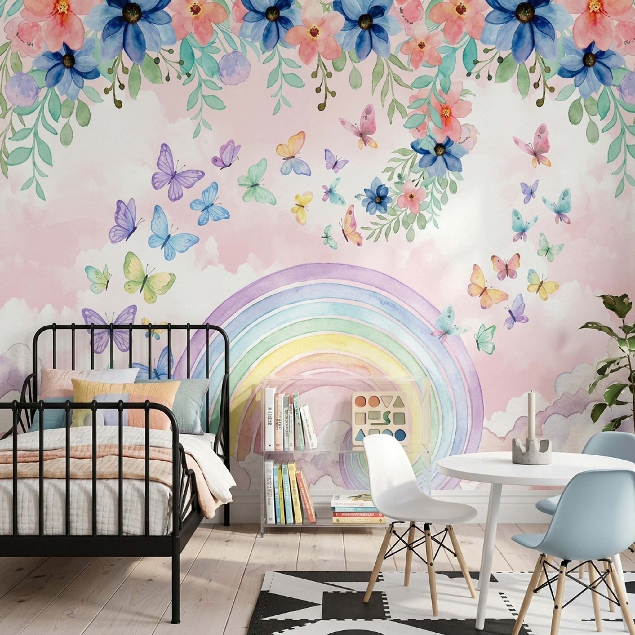 Watercolor Wallpaper Pastel Floral Border Wall Mural