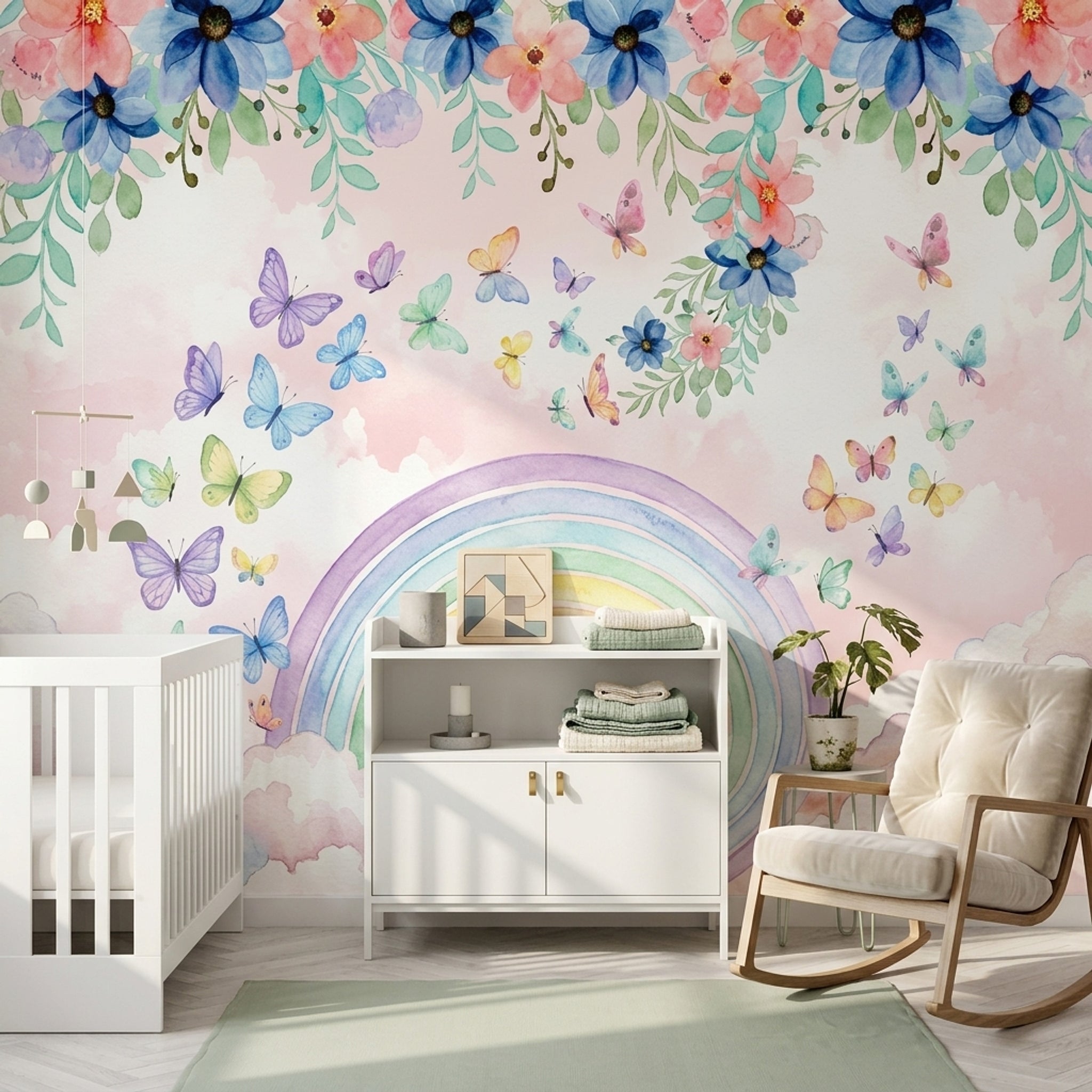Watercolor Wallpaper Pastel Floral Border Wall Mural