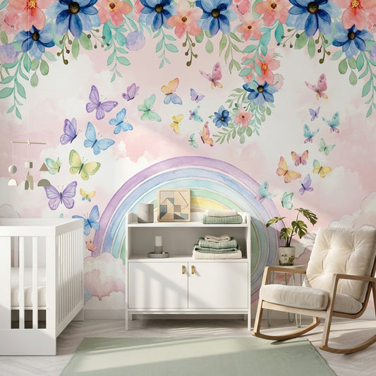 Watercolor Wallpaper Pastel Floral Border Wall Mural