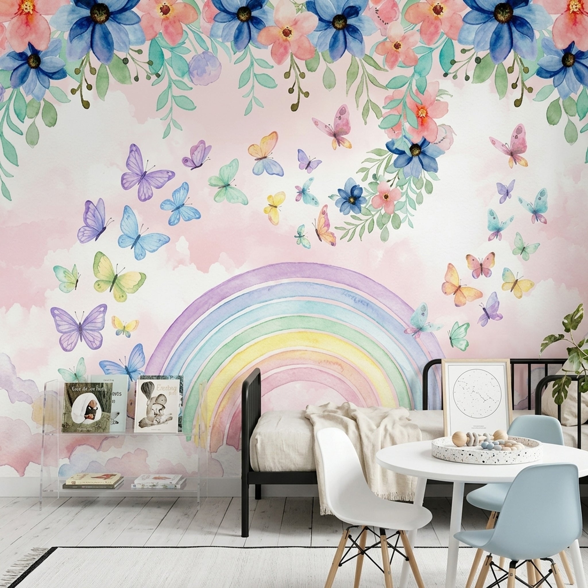 Watercolor Wallpaper Pastel Floral Border Wall Mural