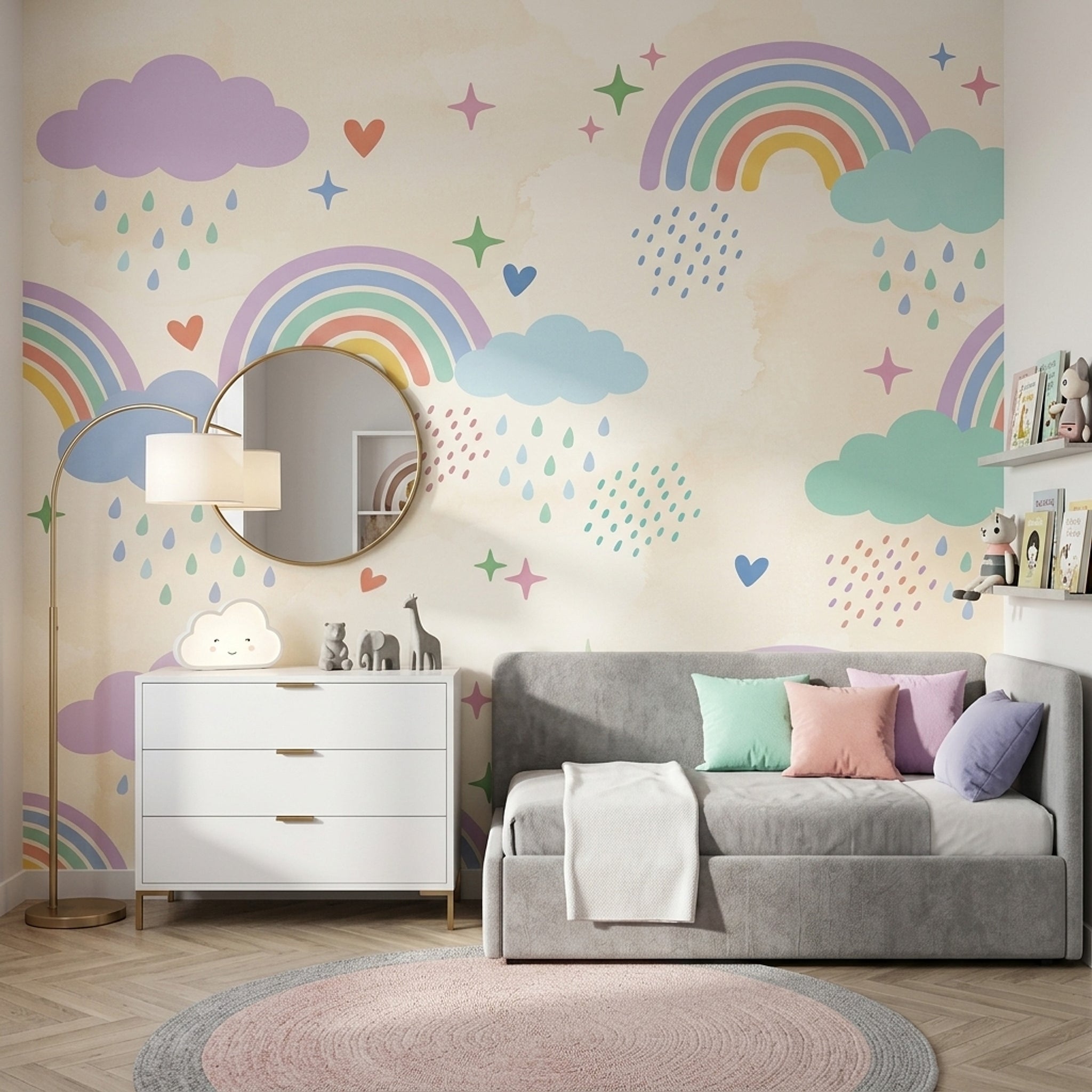 Rainbow Wallpaper Pastel Removable Whimsical Wall Decor