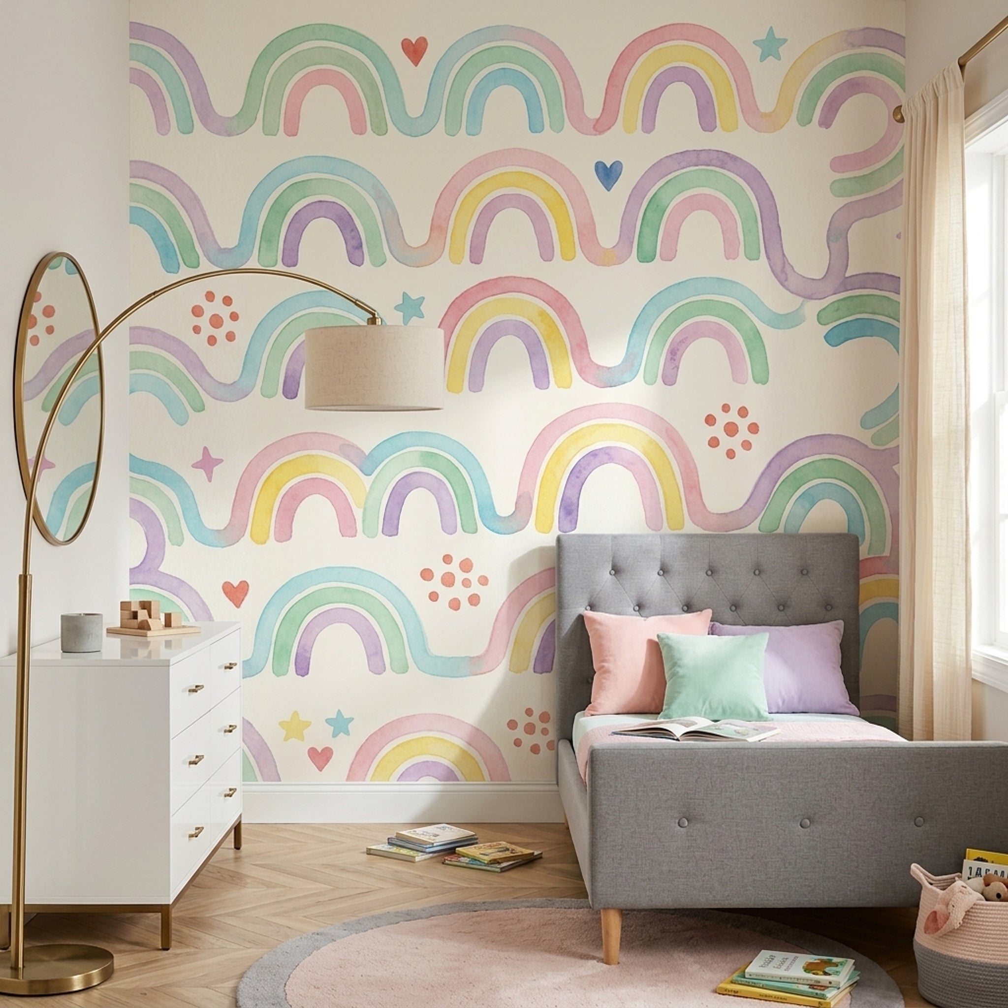 Pastel Rainbow Wallpaper Watercolor Whimsical Wall Mural