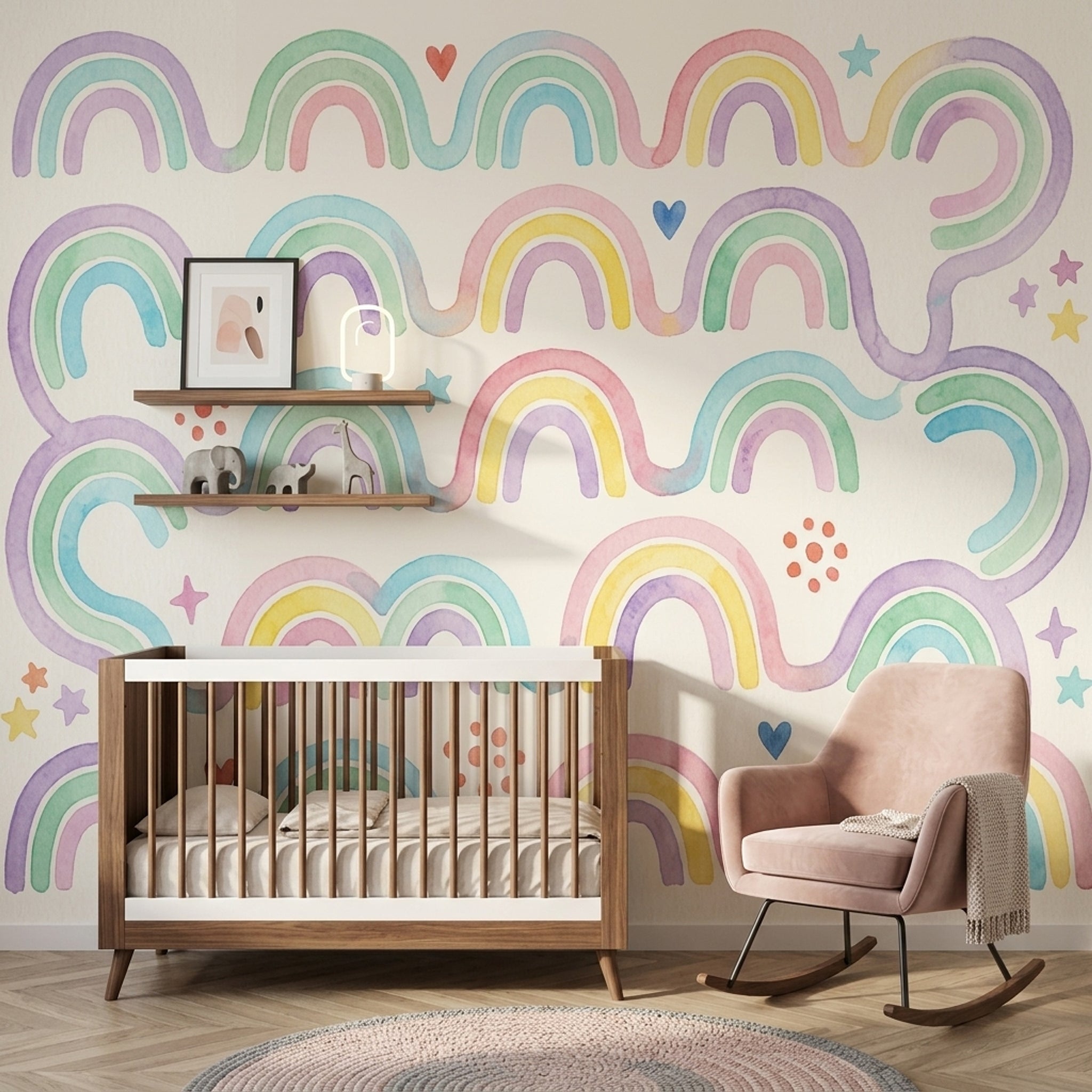 Pastel Rainbow Wallpaper Watercolor Whimsical Wall Mural