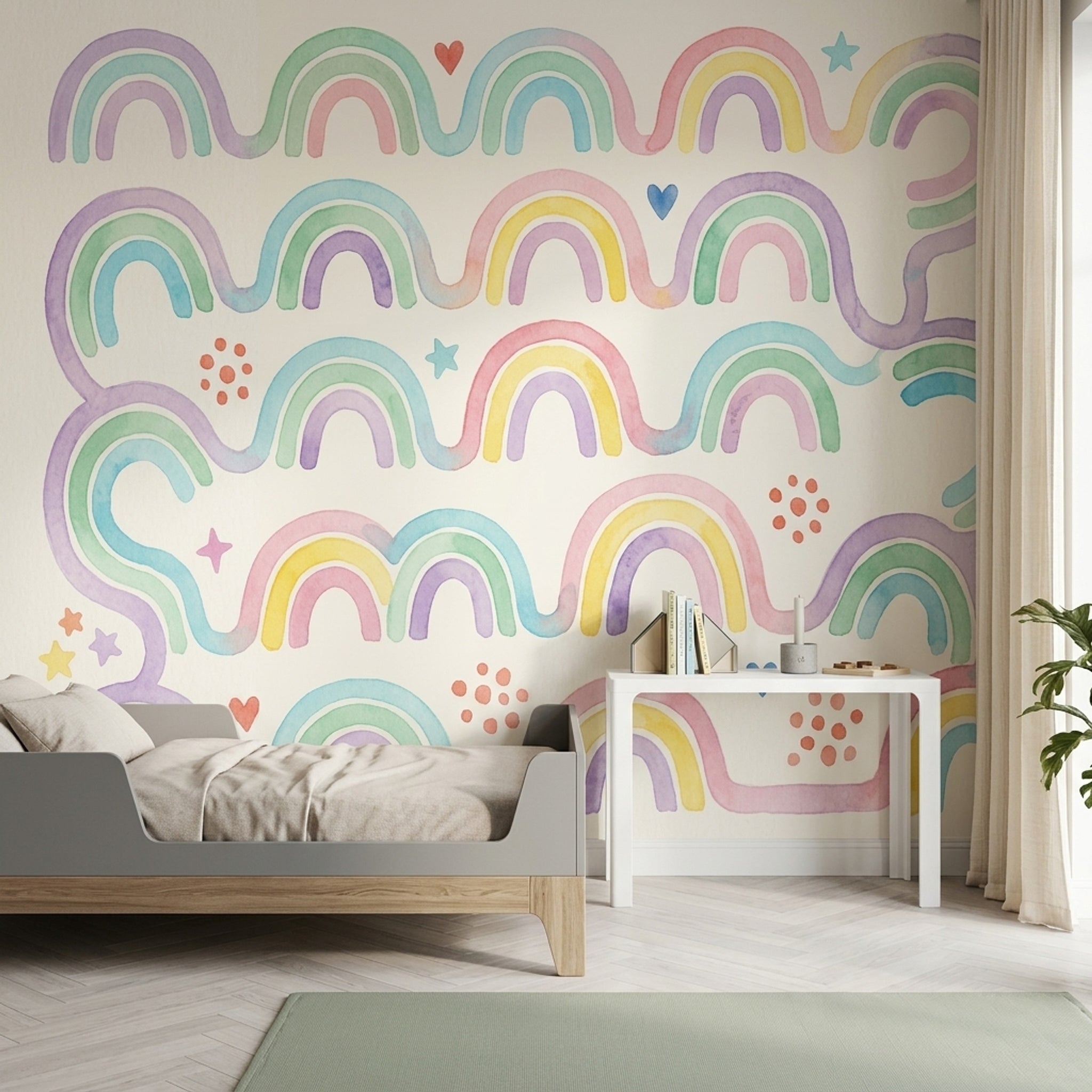 Pastel Rainbow Wallpaper Watercolor Whimsical Wall Mural