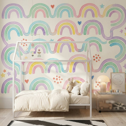 Pastel Rainbow Wallpaper Watercolor Whimsical Wall Mural
