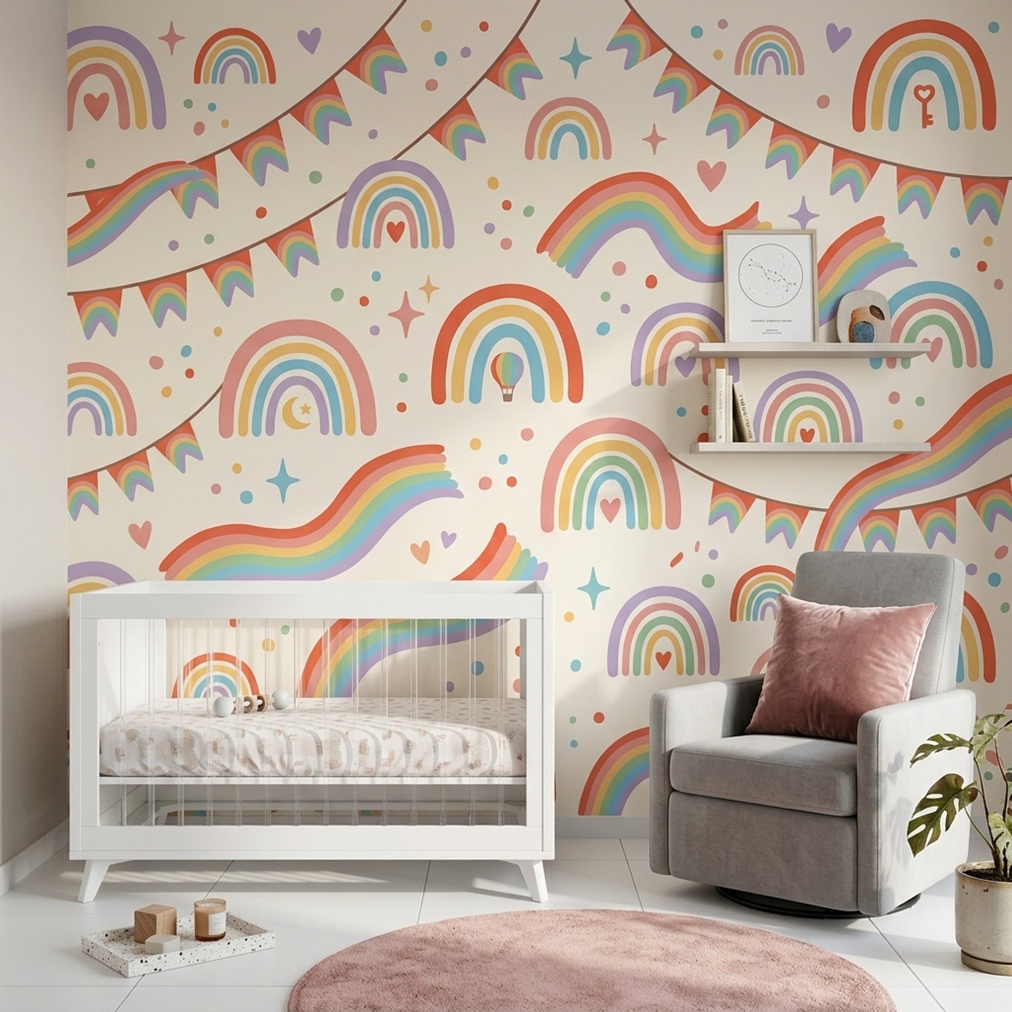 Rainbow Wallpaper Pastel Removable Cream Background Wall Decor