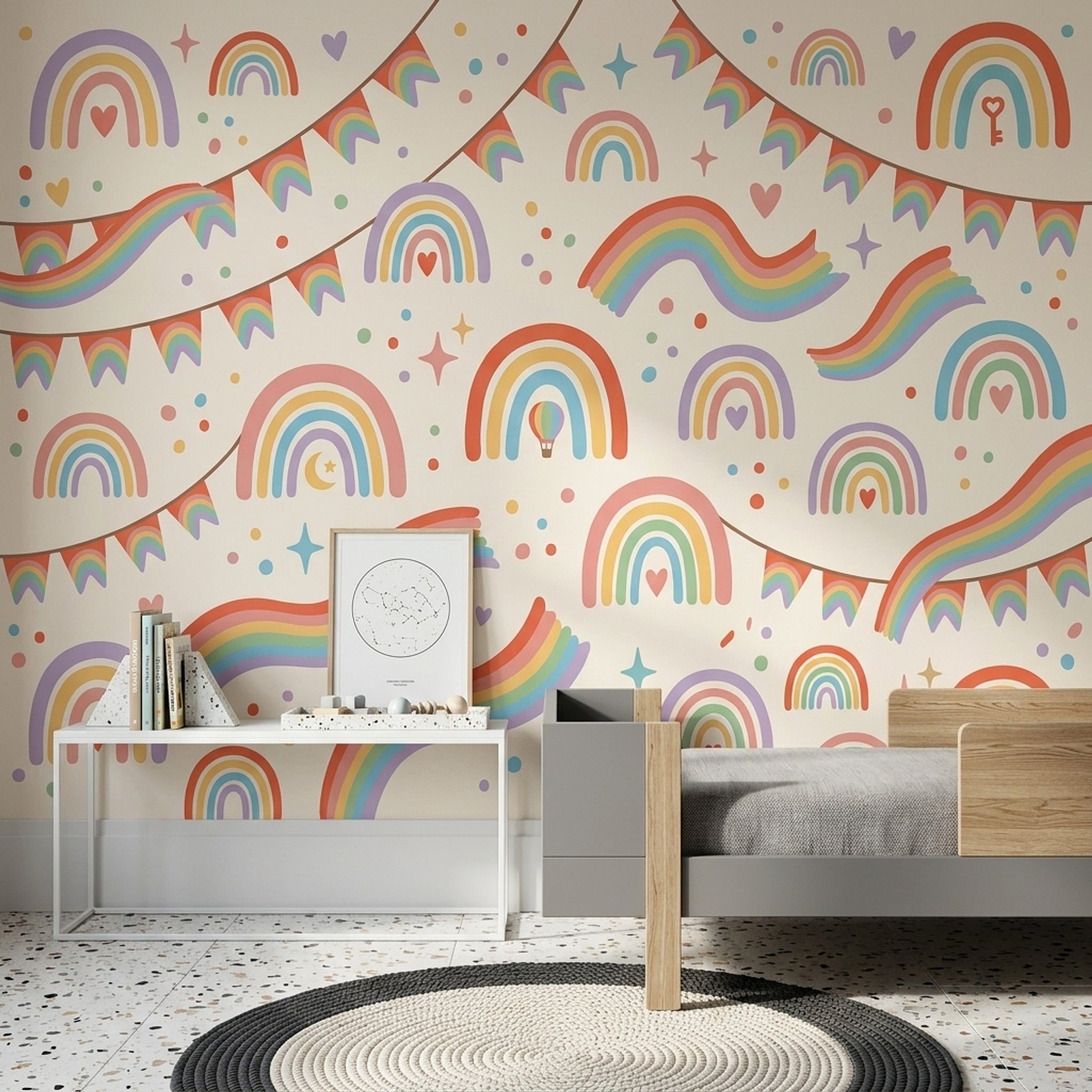 Rainbow Wallpaper Pastel Removable Cream Background Wall Decor