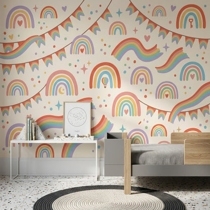 Rainbow Wallpaper Pastel Removable Cream Background Wall Decor