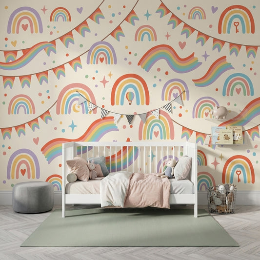 Rainbow Wallpaper Pastel Removable Cream Background Wall Decor
