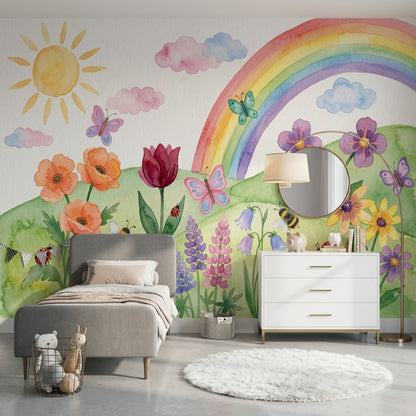 Spring Meadow Wallpaper Watercolor Rainbow Removable Wall Decor