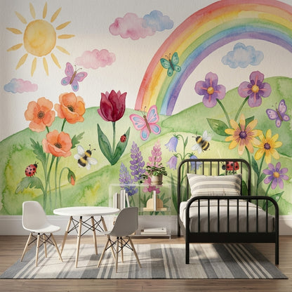 Spring Meadow Wallpaper Watercolor Rainbow Removable Wall Decor