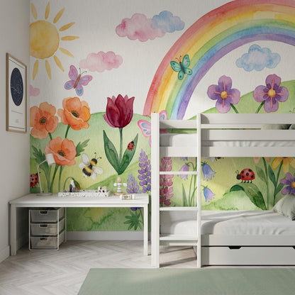 Spring Meadow Wallpaper Watercolor Rainbow Removable Wall Decor