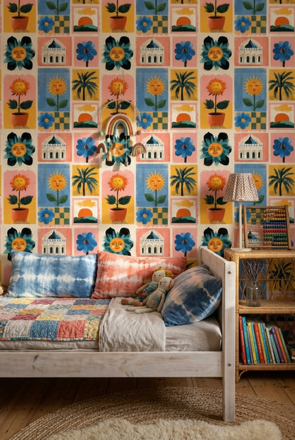 Tree Silhouette Wallpaper Sunset Palm Decorative Mural