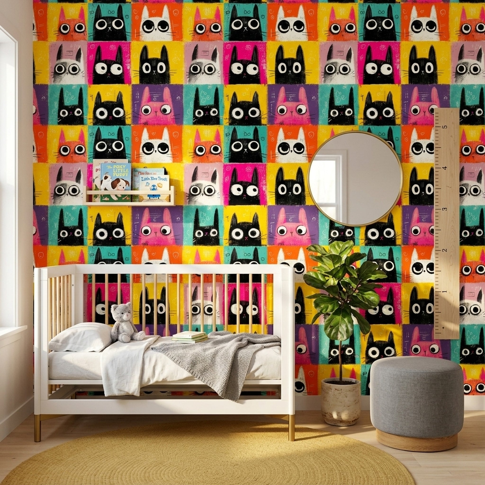 Cartoon Cats Wallpaper Pop Art Colorful Grid Removable Wall Decor