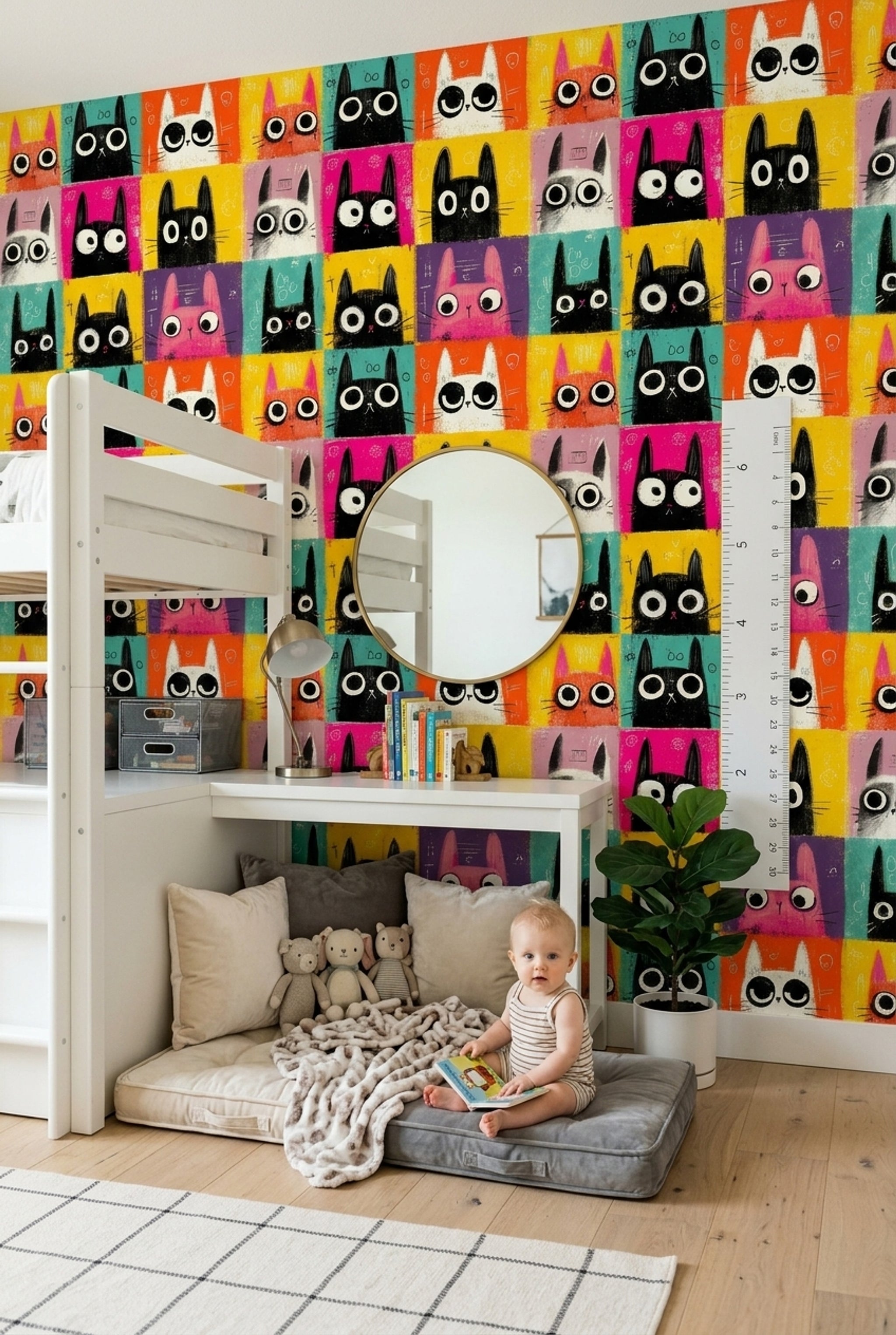 Cartoon Cats Wallpaper Pop Art Colorful Grid Removable Wall Decor