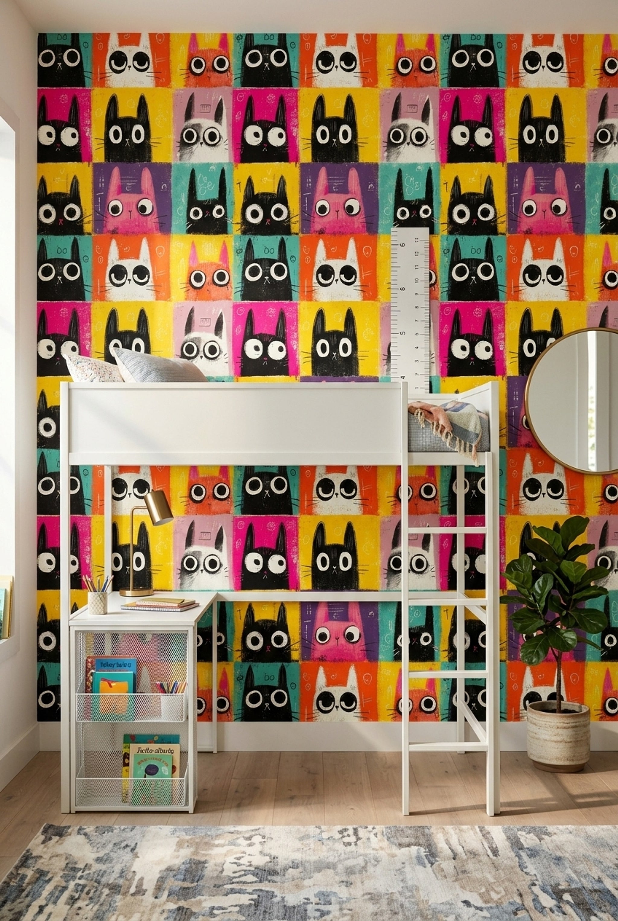 Cartoon Cats Wallpaper Pop Art Colorful Grid Removable Wall Decor