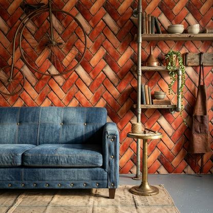 Diagonal Pattern Wallpaper Brick Terracotta Decorative Mural