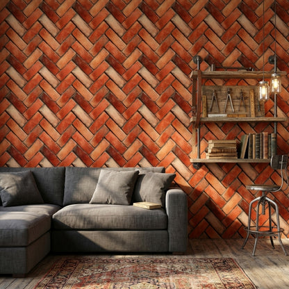 Diagonal Pattern Wallpaper Brick Terracotta Decorative Mural